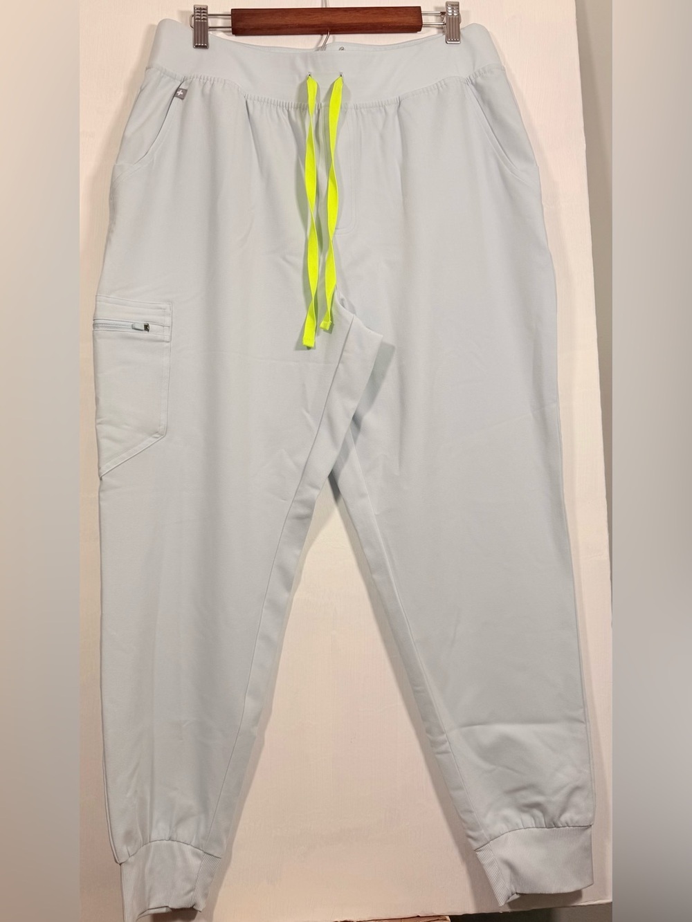 Figs Zamora Light Blue/Aqua Healthcare Worker Pants with Neon Yellow Drawstring - Picture 7 of 14